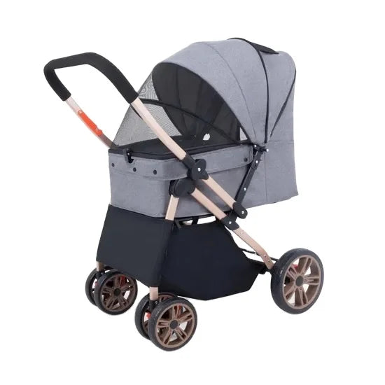 Foldable Pet Stroller Cart with Changeable Handle Configuration for Cats