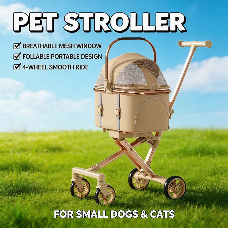 Separable Pet Stroller with One-Click Fold, Anti-Tipping Design & Lightweight Frame for Cats & Dogs