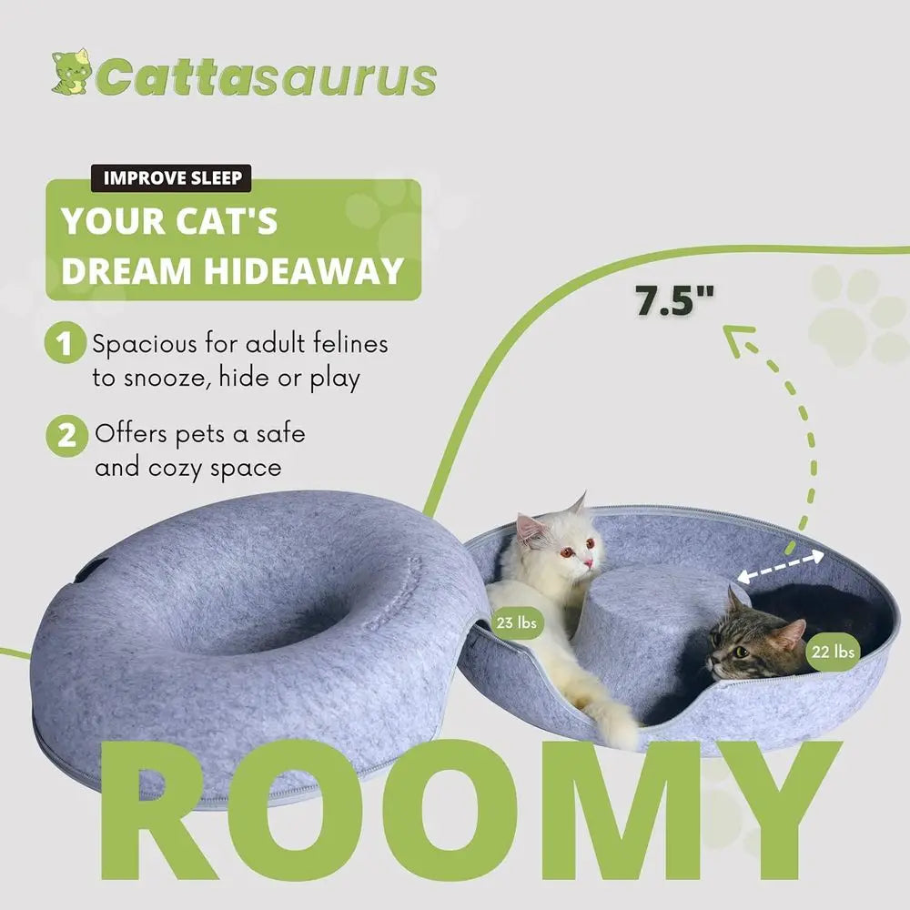 3-in-1 Cat Bed, Tunnel & Scratcher, Large Light Gray