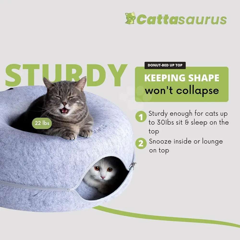 3-in-1 Cat Bed, Tunnel & Scratcher, Large Light Gray