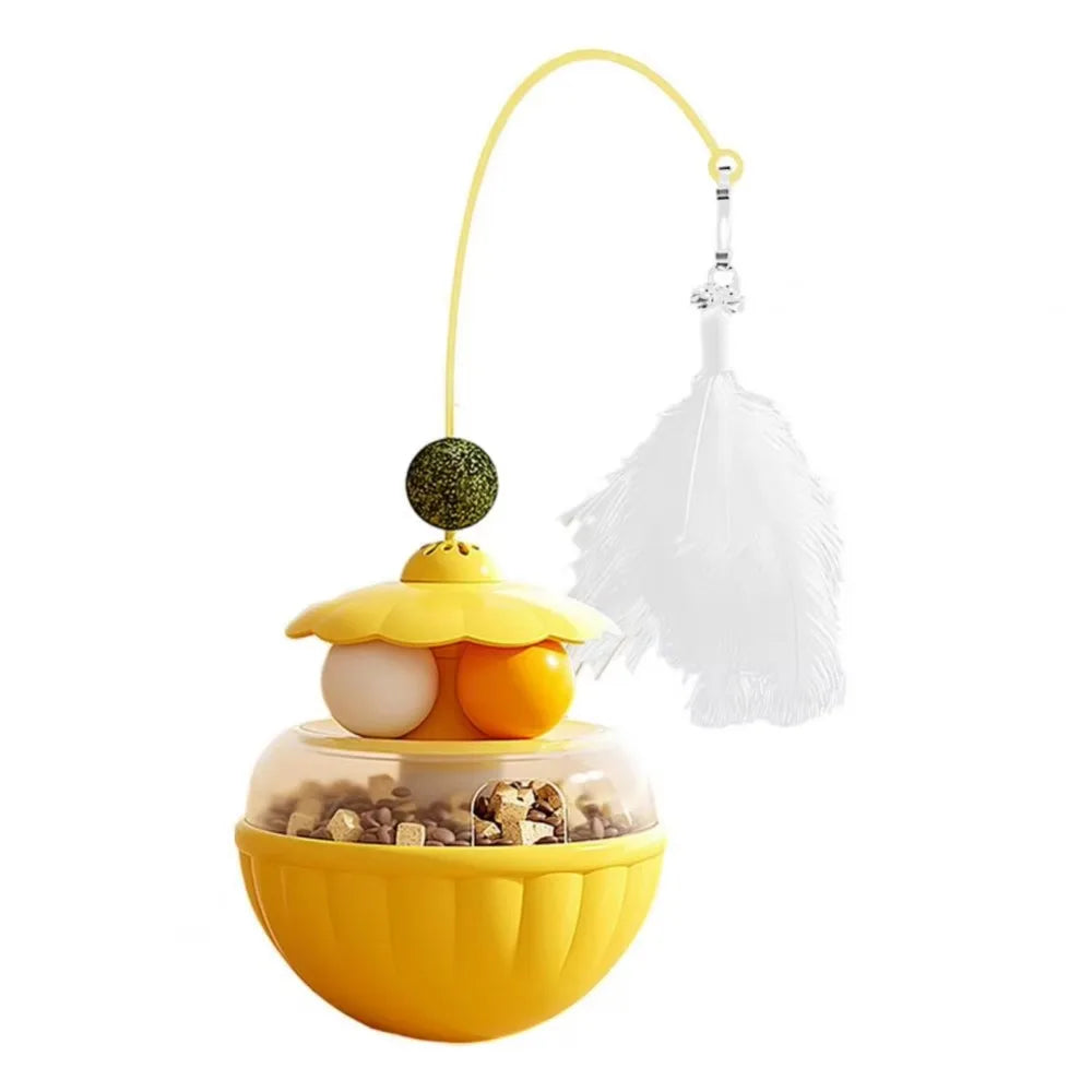 Feather Teaser Pole with Bells & Treat Dispenser — Indoor Cat Exercise Toy