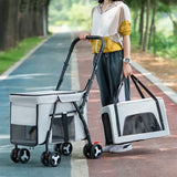 Multifunctional Double-Layer Pet Cart Lightweight and Foldable Pet Outdoor Travel Stroller Ventilated and Breathable Dog Cart