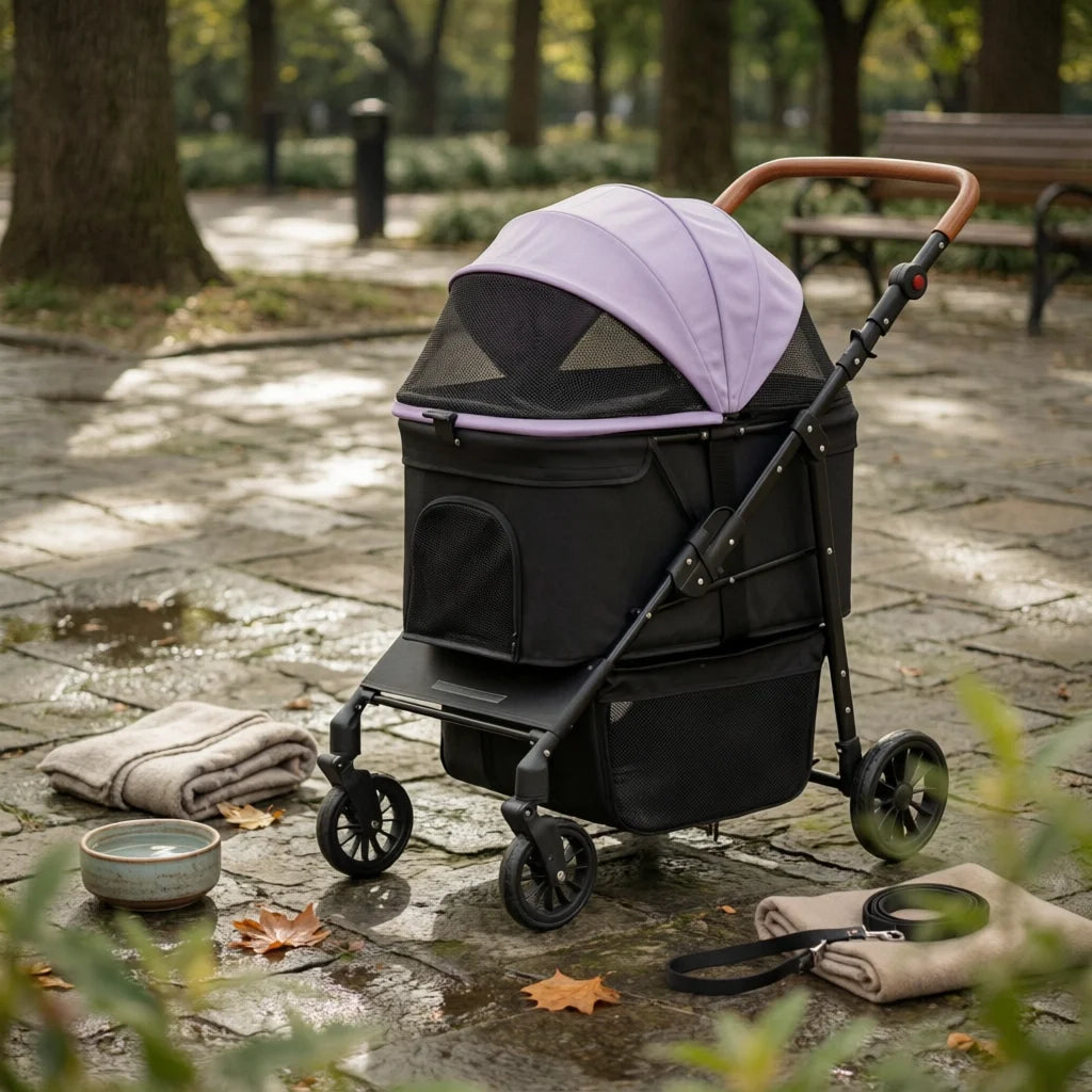 Multi-Function Large Dog Wagon Stroller with Storage Basket & Adjustable Handle — Foldable Pet Gear Cart
