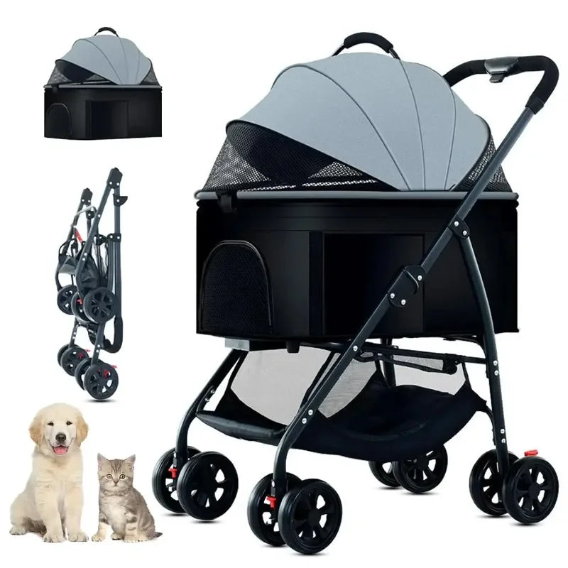 3-in-1 Dog Stroller Wagon with Removable Cat Stroller & Backpack Carrier for Dogs up to 55 lbs