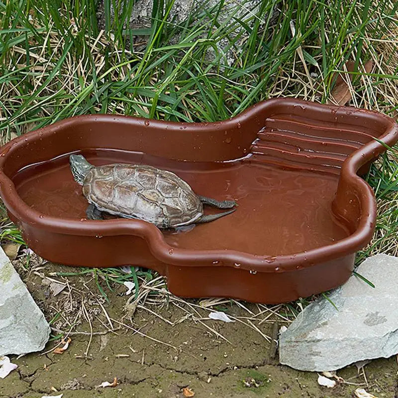 River-Style Turtle Bathing Dish — Feeding Pool with Ramp & Basking Terrace