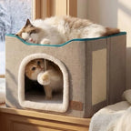 Foldable Cat Cave with Hanging Ball & Scratch Pad, 16.5in