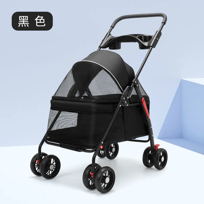 Foldable 4-Wheel Eco-Friendly All-Season Pet Stroller with Oxford & Metal Frame — Up to 37 lbs