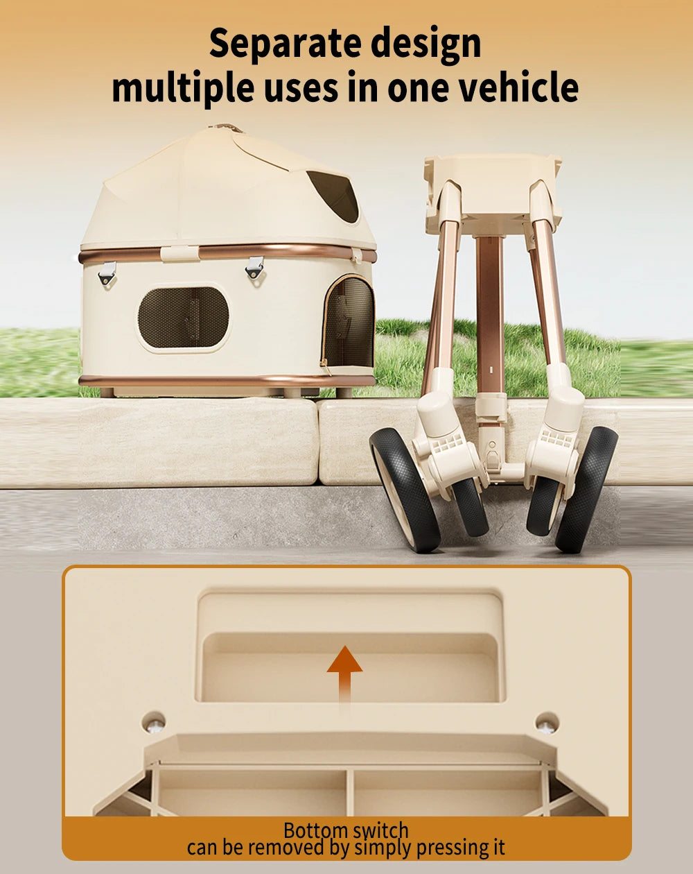 2-in-1 Convertible Pet Stroller with Removable Carrier & One-Click Fold for Medium Dogs & Cats up to 55 lbs