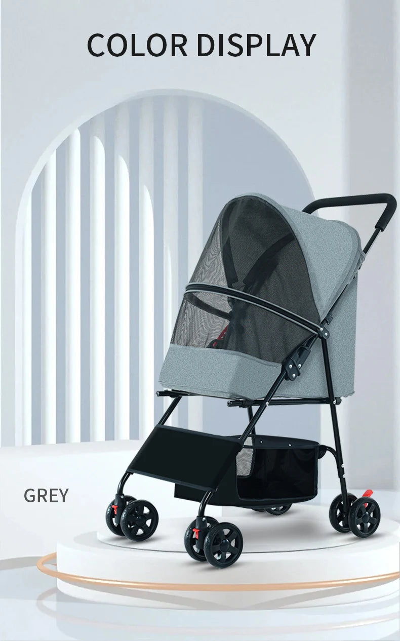 High-Quality Folding Four-Wheel Pet Stroller Carriage — Easy-Walk Outdoor Carrier for Dogs & Cats