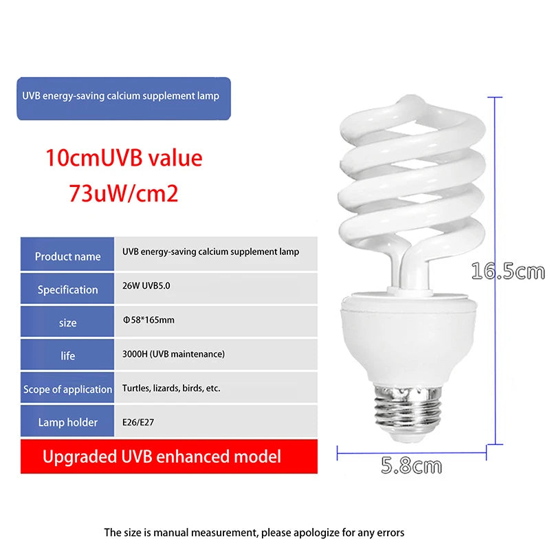 UVB Terrarium Basking Lamp — 13W/26W, 5.0/10.0, E27 Fit