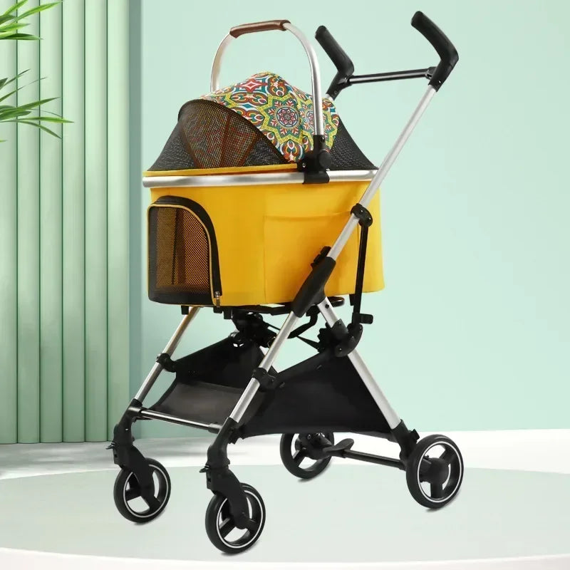 Japanese & Korean Fashion Foldable Pet Cart — Split Lightweight Outdoor Walking Cart for Cats & Dogs