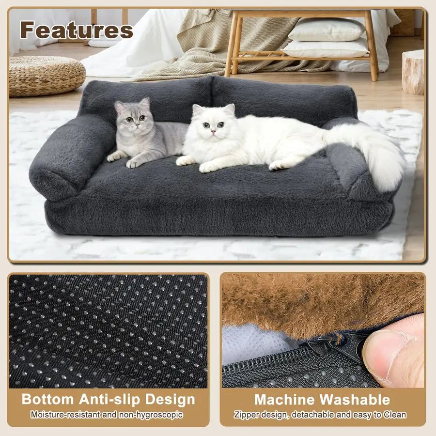 Plush Cat & Dog Couch Bed with Washable Cover