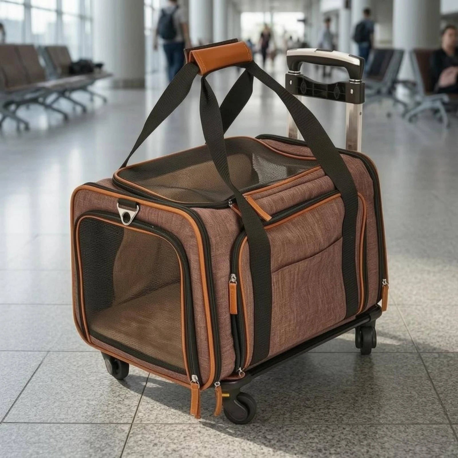 Rolling Mesh-Window Pet Carrier with All-Around Breathable Panels