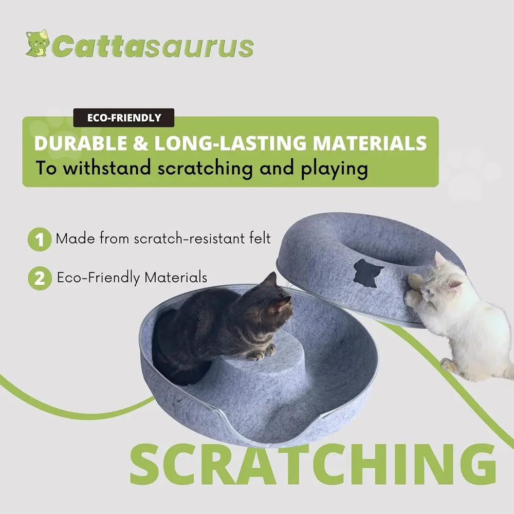 3-in-1 Cat Bed, Tunnel & Scratcher, Large Light Gray