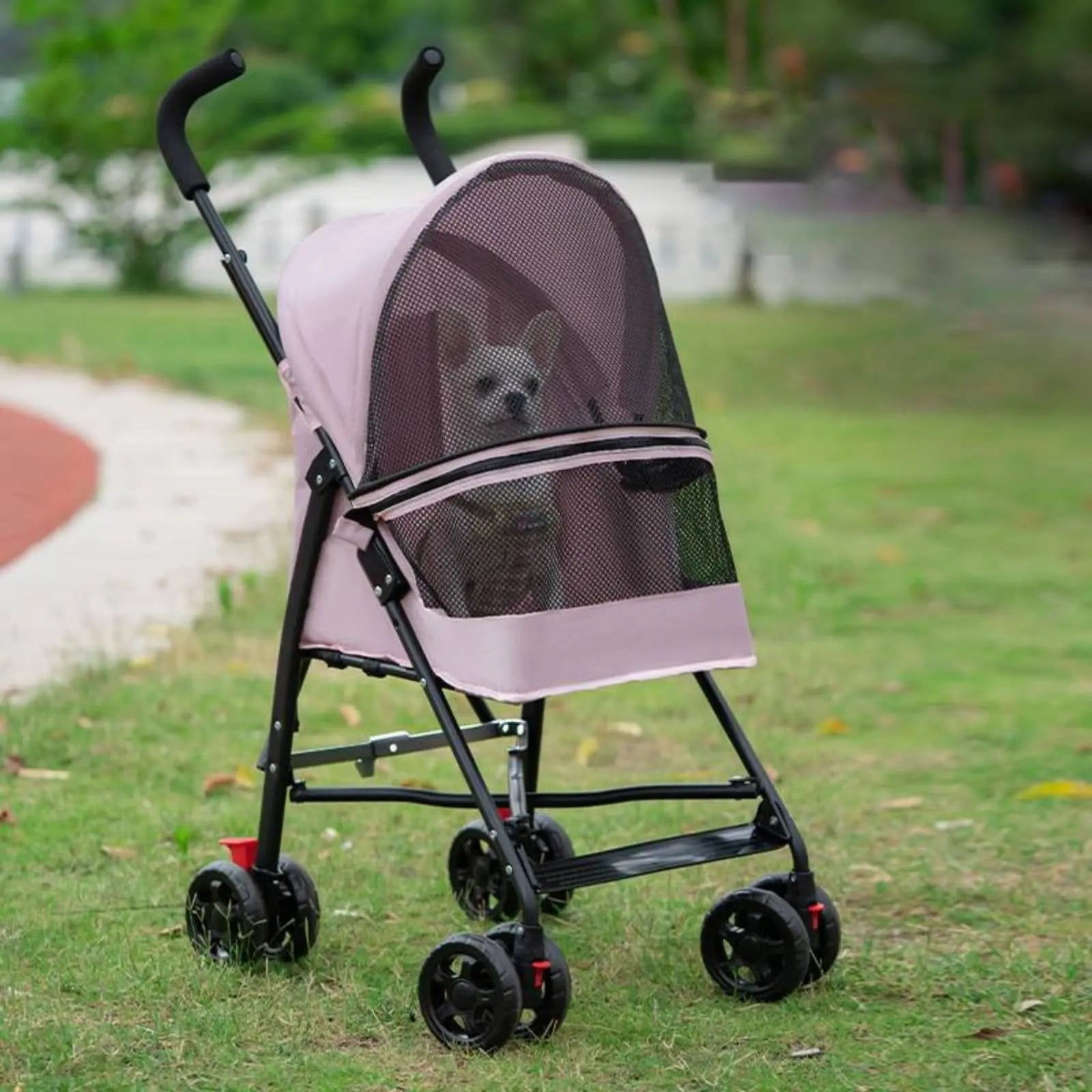 Foldable Ventilated Pet Stroller with Large Viewing Window & Lockable Wheels for Dogs