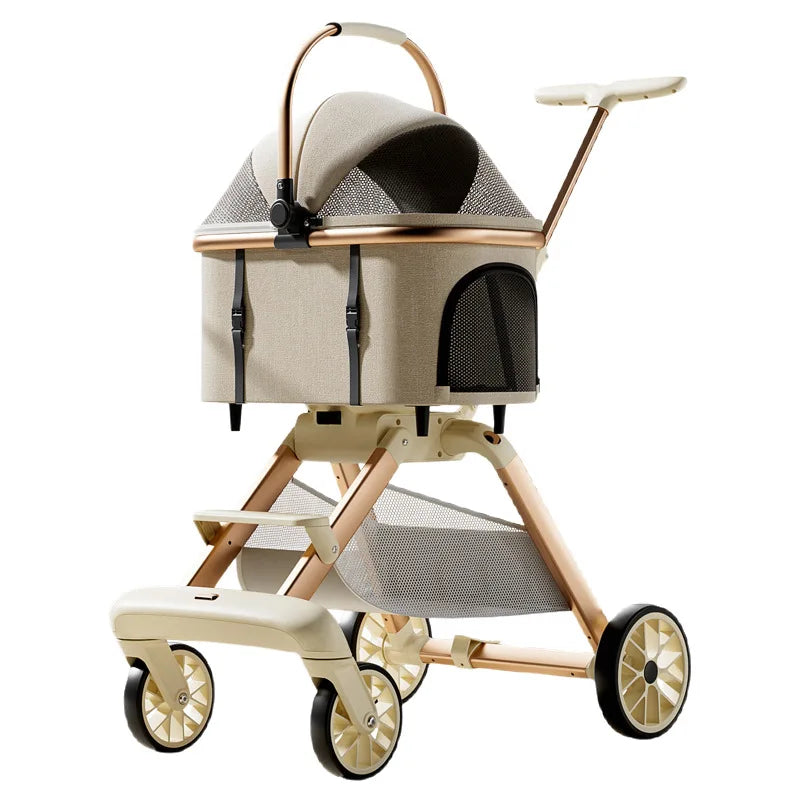 Lightweight Aluminum Alloy One-Click Foldable Pet Stroller — Universal Detachable Carrier for Dogs & Cats
