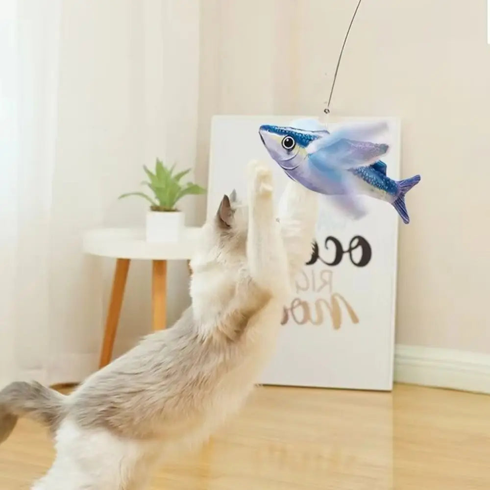 Electric Hangable Flapping Fish Cat Toy — USB Touch-Activated Flying Fish with Chirping Sound