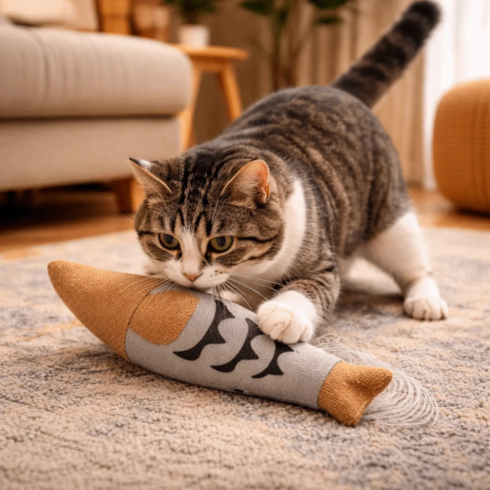 Plush Fish Cat Toy with Bell — Bite-Resistant Squeaky Teaser