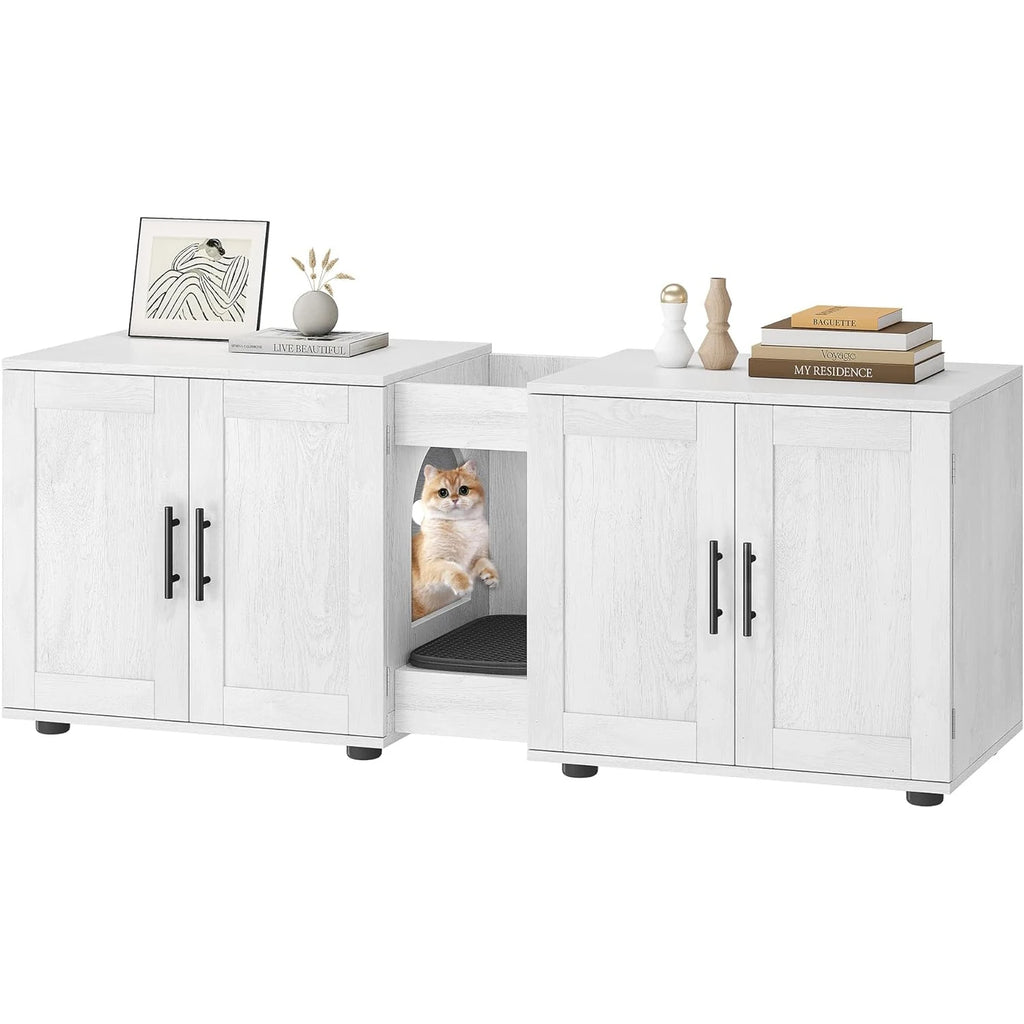 3-in-1 Wooden Cat Litter Box Cabinet with Scratching Pad