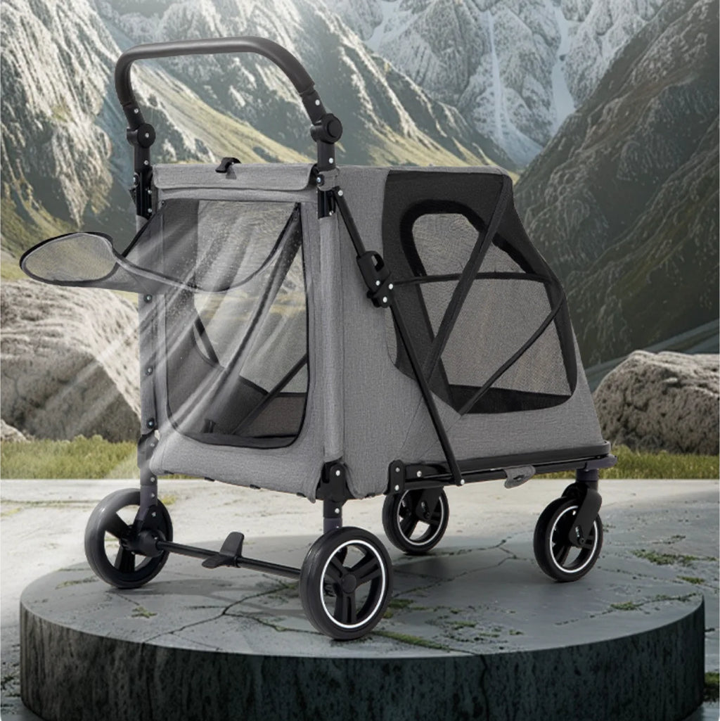 Acrylic Panel Waterproof Breathable Pet Stroller for Small Dogs & Cats