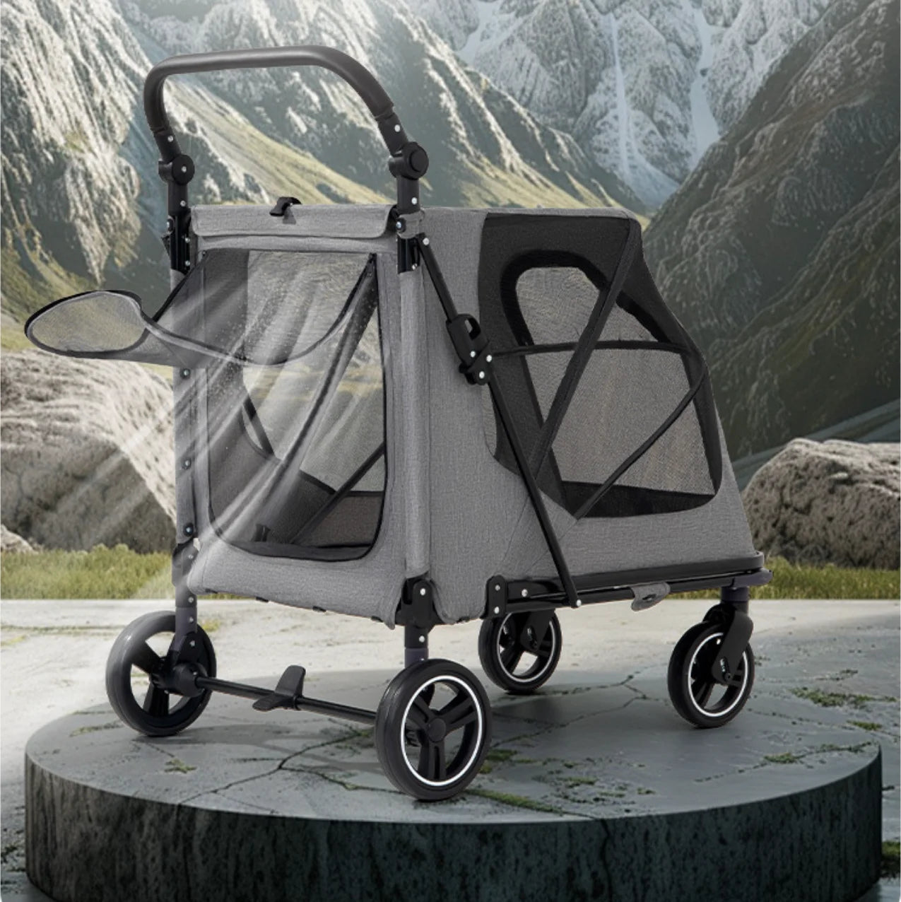 Acrylic Panel Waterproof Breathable Pet Stroller for Small Dogs & Cats