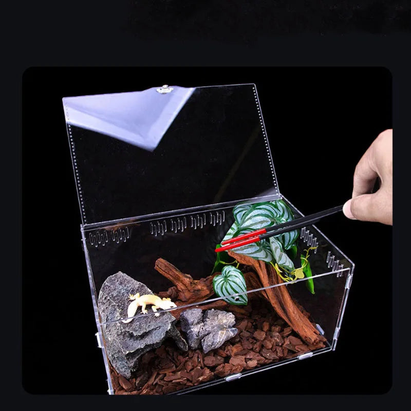 Acrylic Reptile Breeding Box — Magnetic Anti-Escape Feeding Cage