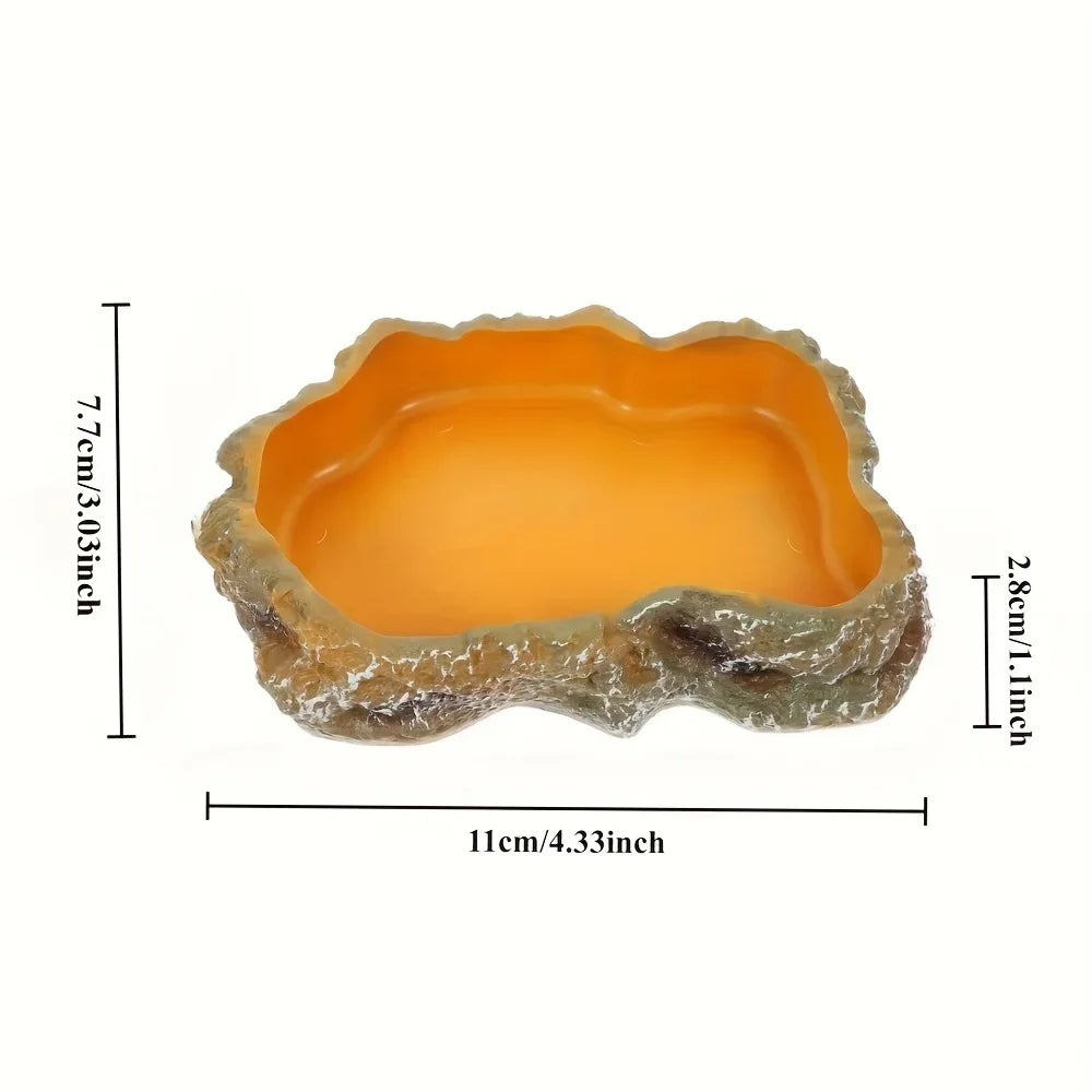 Resin Rock Terrarium Bowl — Natural-Look Feeder Dish, XS Size