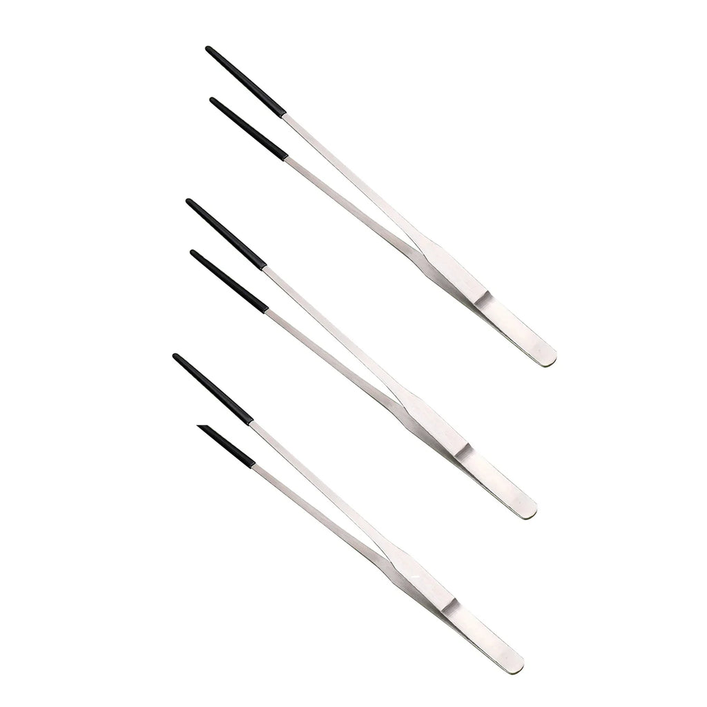 Stainless Steel Reptile Feeding Tongs — 10.6in Straight & Curved Tweezers