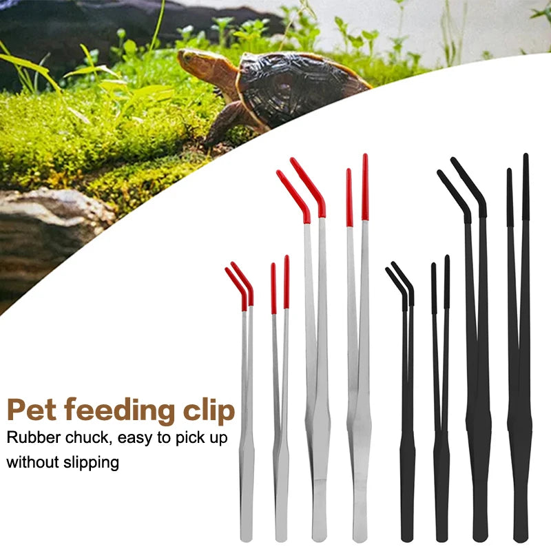 Stainless Steel Pet Feeding Tongs — Rubber-Tipped Tweezers for Reptiles