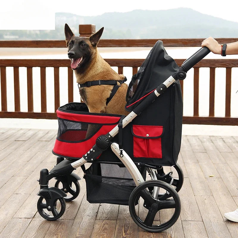 Large Luxury Foldable Pet Stroller Cart for Big Dogs & Multiple Cats — Portable Outdoor Walking Cart