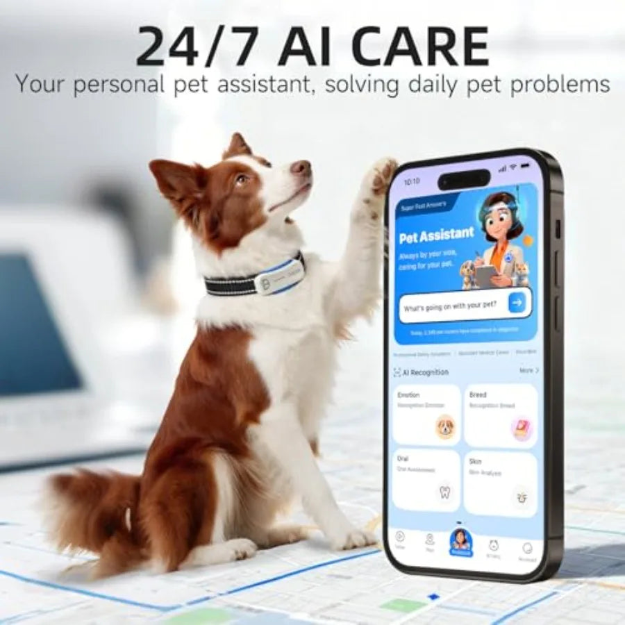 AI GPS Tracker for Dogs 30lbs+ with Electronic Fence & Health Assistant