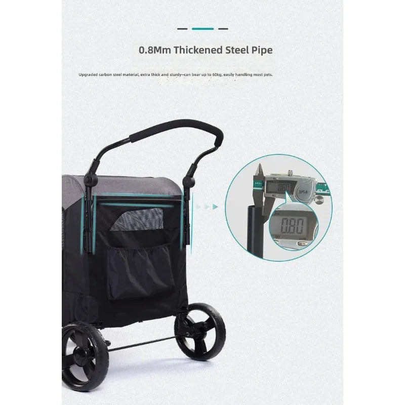 Lightweight Foldable Pet Stroller for Multiple Pets — Portable Durable Cat & Dog Travel Carrier