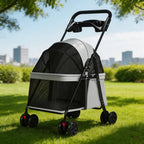 Foldable Small Dog Pet Stroller with Built-In Pet Dish — Convenient On-the-Go Feeding Cart