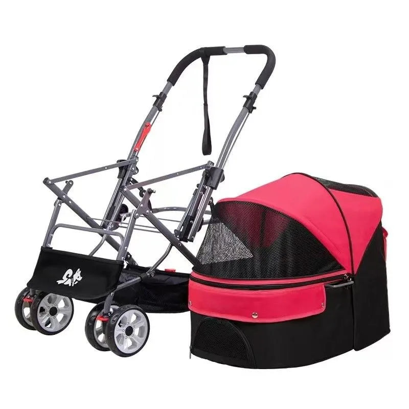 3-in-1 Folding Pet Stroller with Detachable Carrier (Small & Medium Pets)