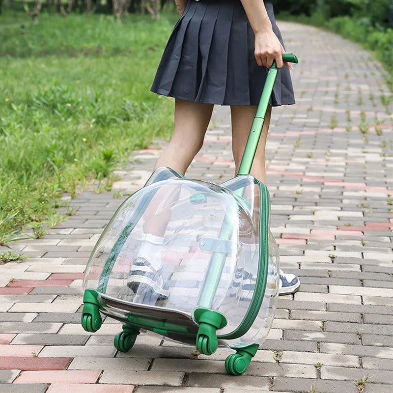 Fully Transparent Space Cabin Pet Trolley Case for Cats & Small Dogs