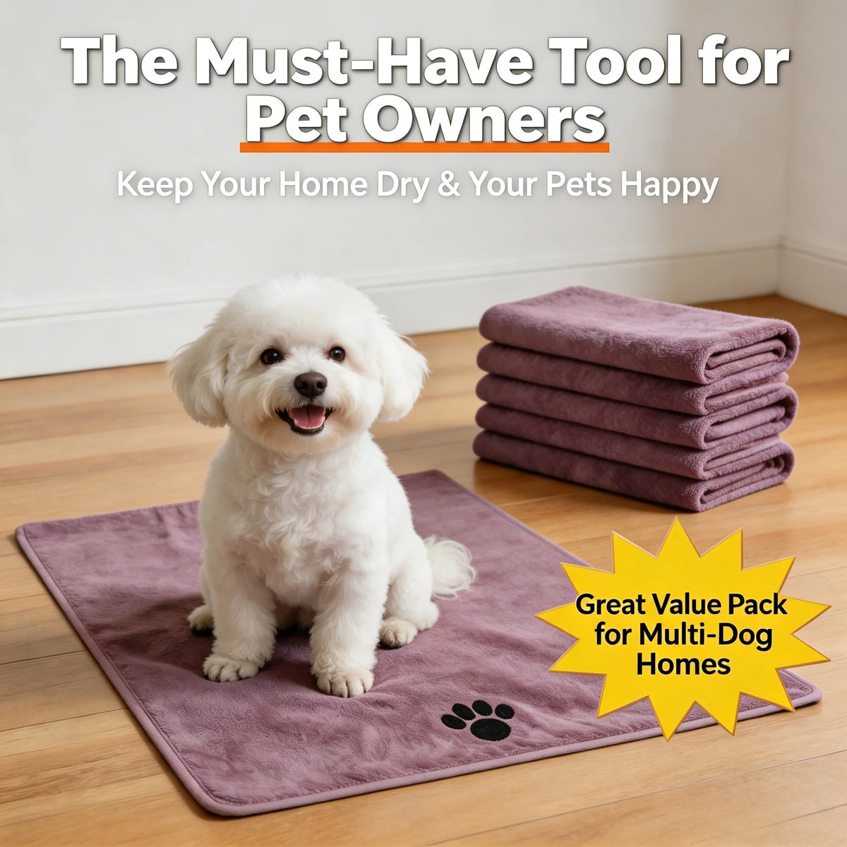 Extra-Large Microfiber Pet Bath Towel — Durable, Non-Fading Quick-Dry