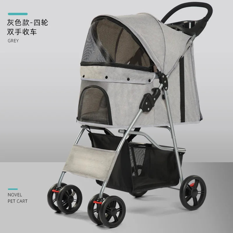 Easy-Fold Pet Travel Carriage Stroller for Small Dogs & Cats