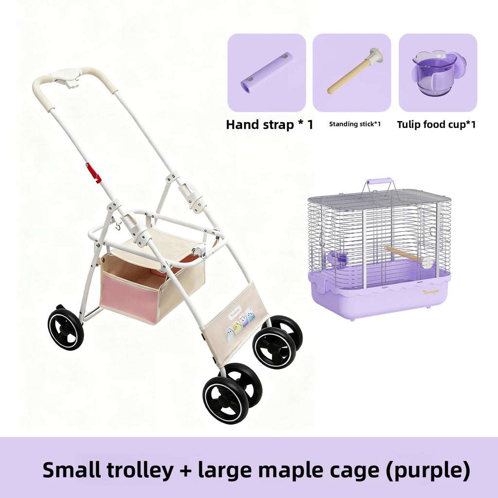 Foldable Lightweight Pet Stroller with Storage Space for Parrots, Dogs & Cats — Portable Outdoor Cart