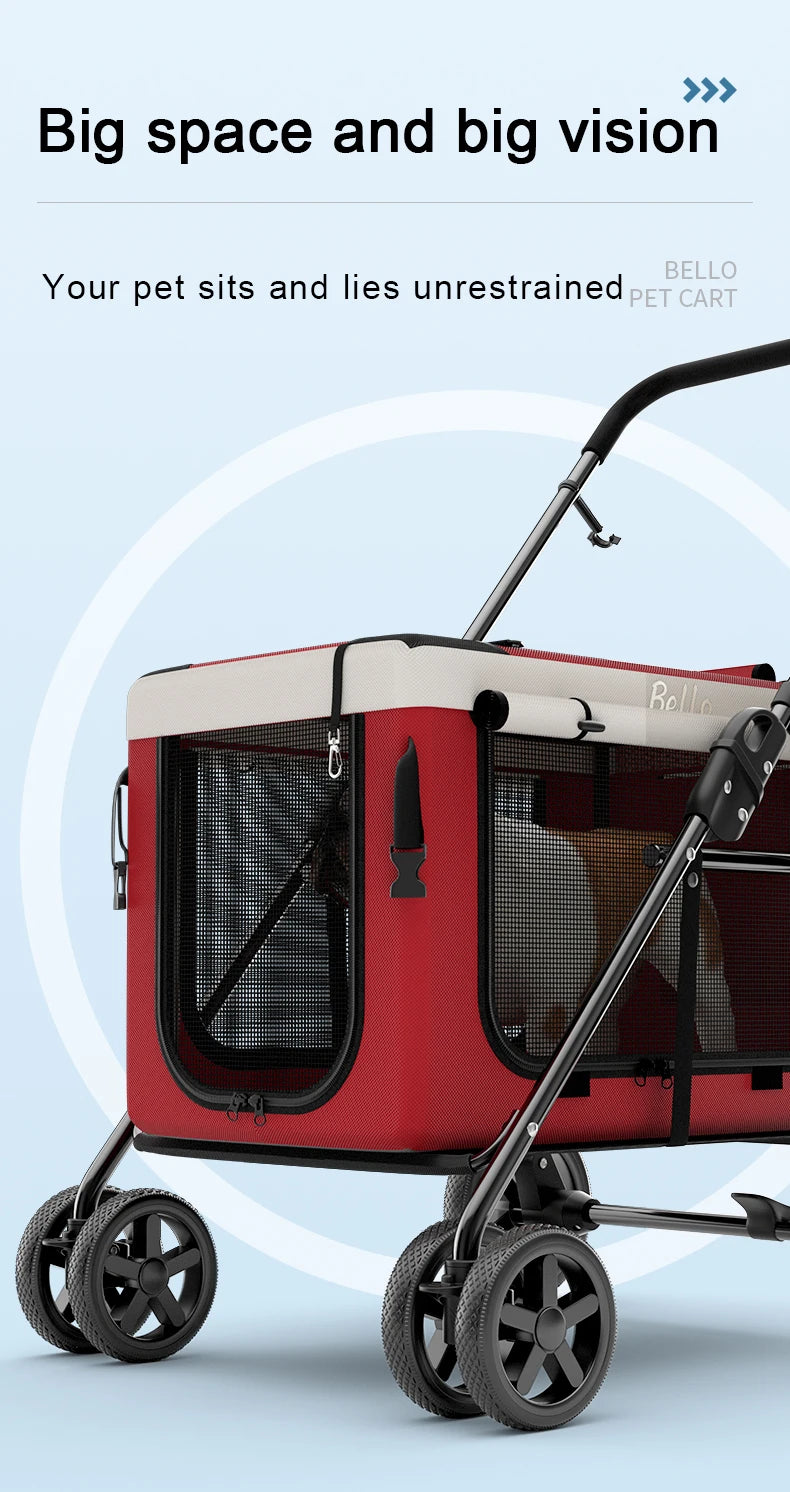 Travel-Friendly 4-Wheel Foldable Steel & Fabric Pet Stroller Carriage for Small & Large Dogs & Cats