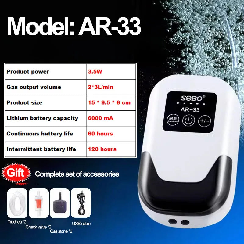 USB Rechargeable Portable Aquarium Aerator Pump (Outdoor Fishing)