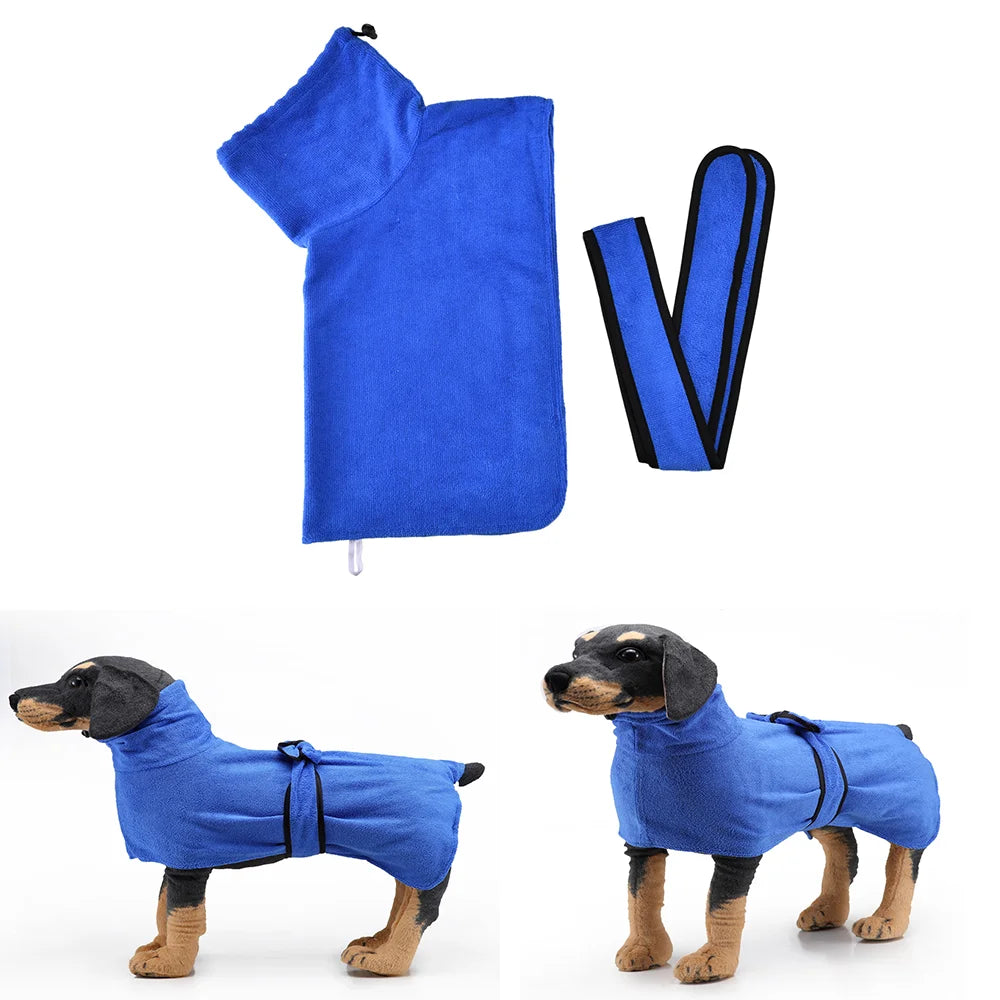Microfiber Dog Bath Towel — Super-Absorbent Wearable Robe, XS–XL