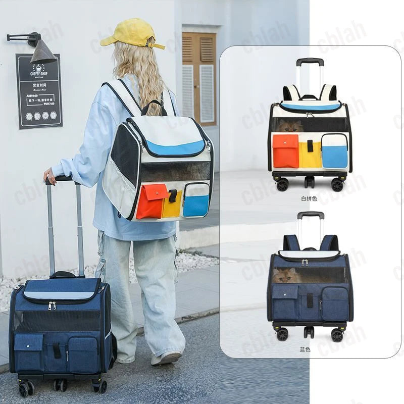 Foldable 2-in-1 Rolling Pet Carrier Backpack with Wheels