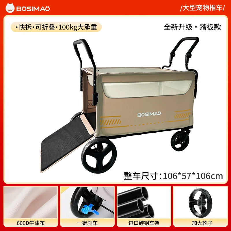 BOSIMAO Large Foldable Pet Stroller Cart for Elderly & Disabled Dogs — Portable Outdoor Travel Carrier