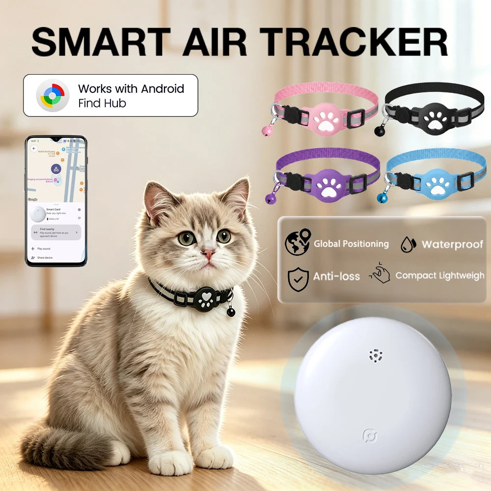 Lightweight Waterproof Cat Tracking Collar - Google Find Hub Bluetooth GPS Locator