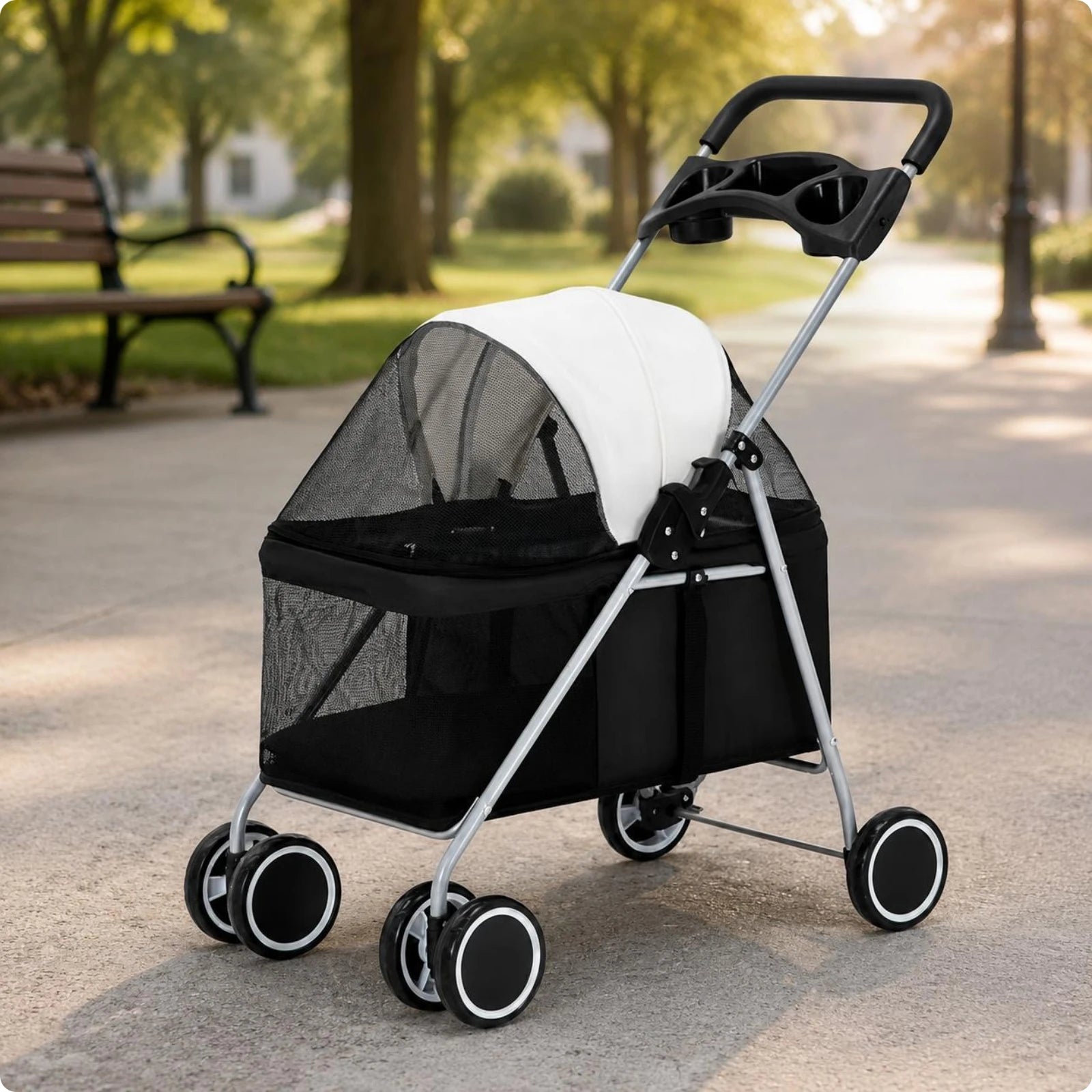 Foldable Twin-Wheel Pet Stroller Carrier for Outdoor Transport