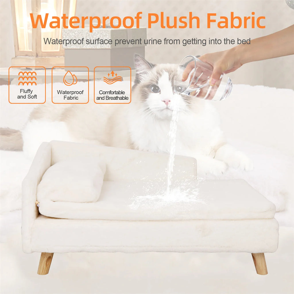 Waterproof Raised Pet Sofa Lounger with Plush Cushion