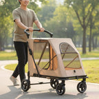 Foldable Large Dog Wagon Stroller with Breathable Mesh — Rolling Travel & Shopping Carrier