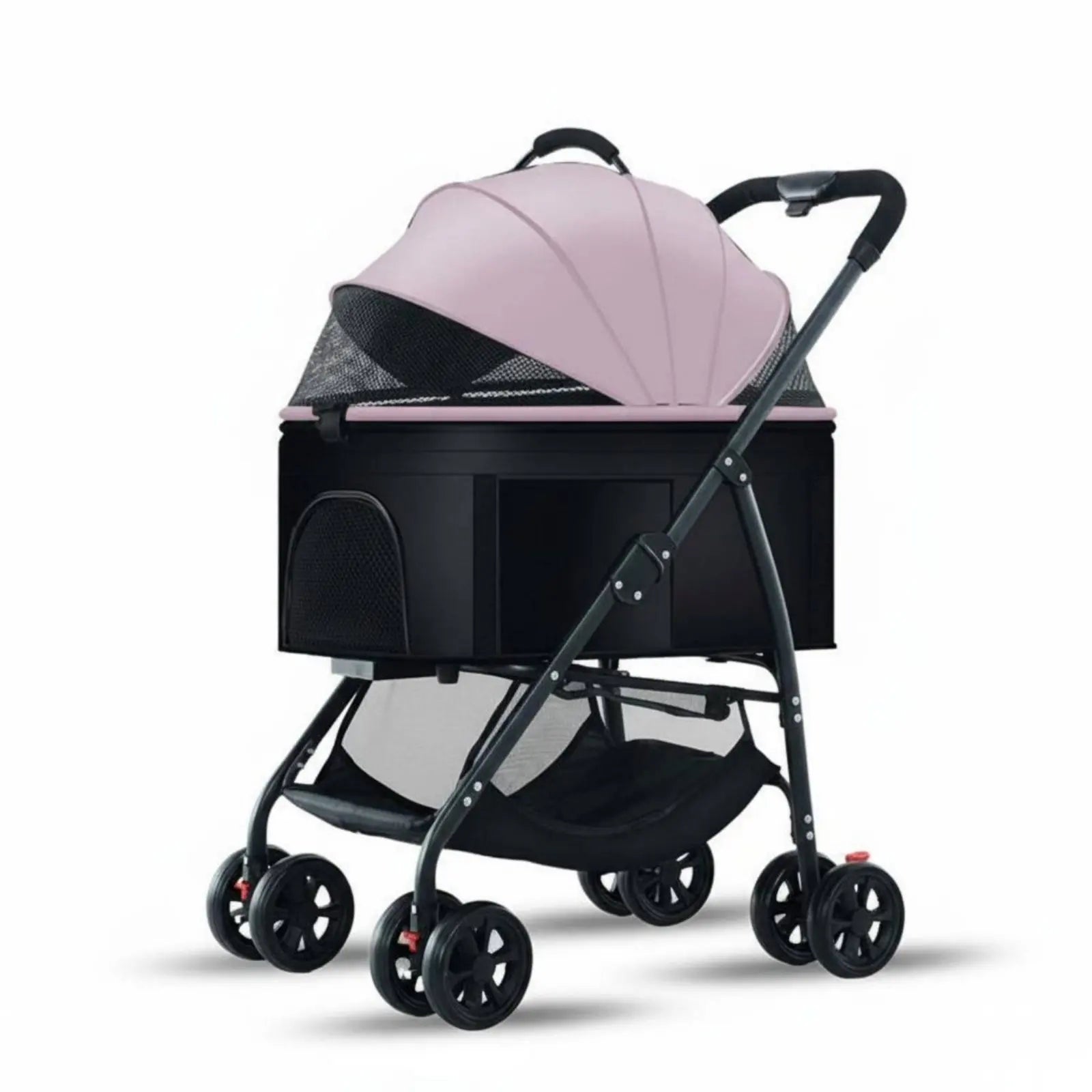 Lightweight Foldable Pet Carrier with Full-Rotation Wheels & Detachable Carrier for Dogs & Cats