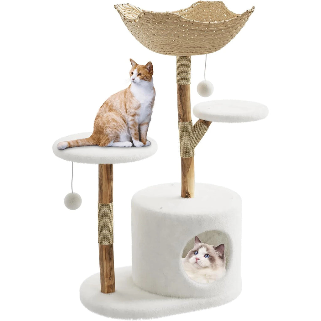 Multi-Level Cat Tree with Wicker Basket Bed & Scratching Post