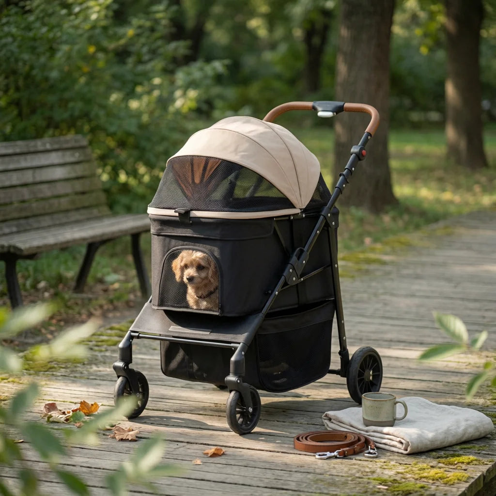 Multi-Function Foldable Large Dog Stroller Wagon with Breathable Mesh & Easy-Clean Design